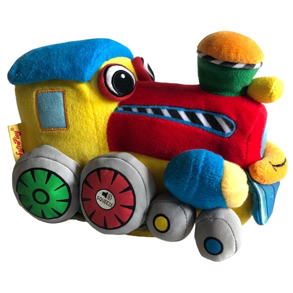 Soft Play Train All Aboard Story Book Rattle & Sound Plush Toy 8''x6'' *Works*